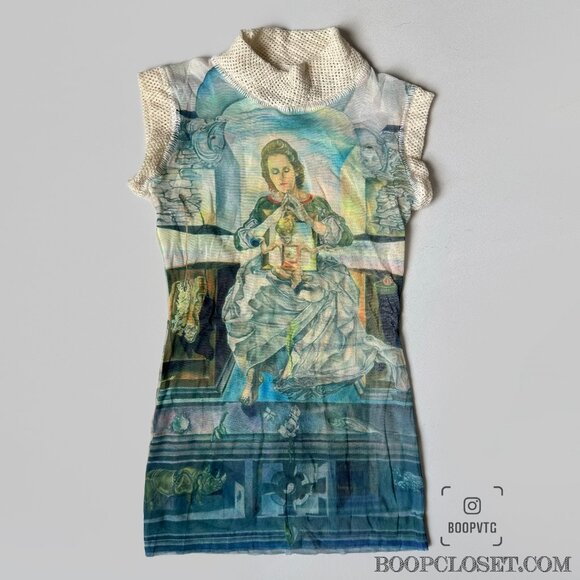 Jean Paul Gaultier Y2k 90s mesh blue top tee  shortsleeve - Picture 1 of 7